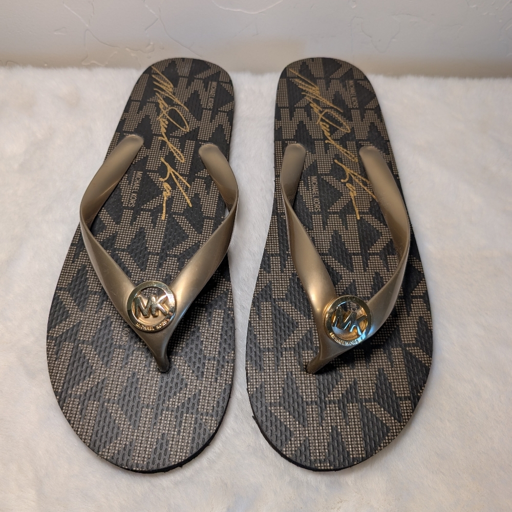 NWOB Michael Kors Jet Set Logo Flip-Flops | Women’s 11 | Black Brown New No Box